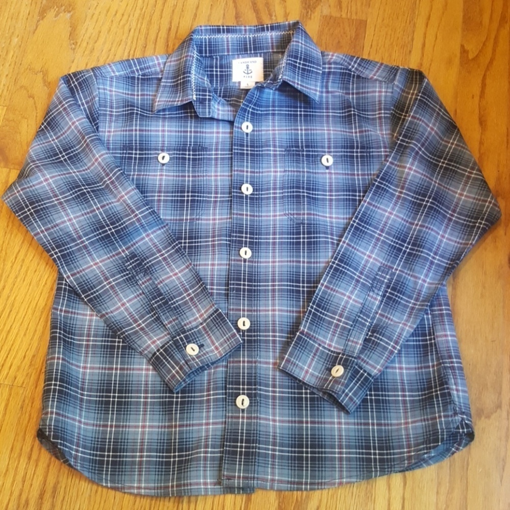 Land's End Boy's Blue Plaid Shirt
